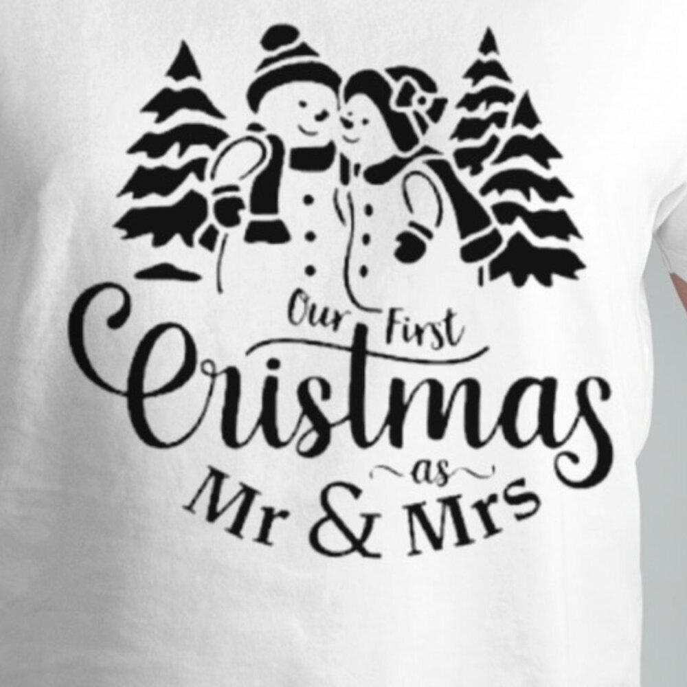 Our First Christmas As Mr  Mrs Matching Graphic T-Shirt Couple Holiday Tee 05 - Picture 2 of 5